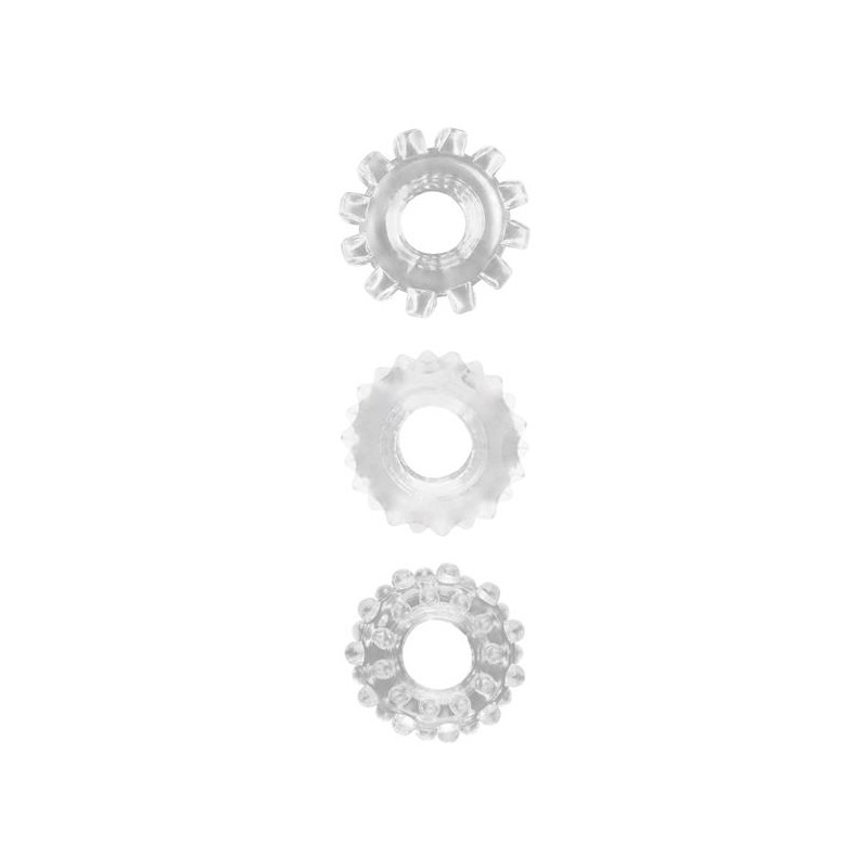 GK Power Lot de 3 Cockrings souples GEAR UP Transparents